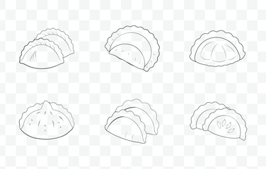 Print Potstickers Dumplings Line Art Vector Set Traditional Asian Food Illustrations for Culinary Design and Packaging