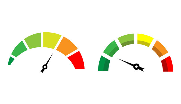 Two colorful speedometer icons with arrows