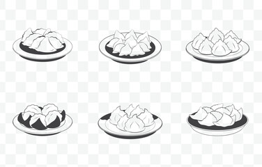 Print Potstickers Dumplings Line Art Vector Set Traditional Asian Food Illustrations for Culinary Design and Packaging
