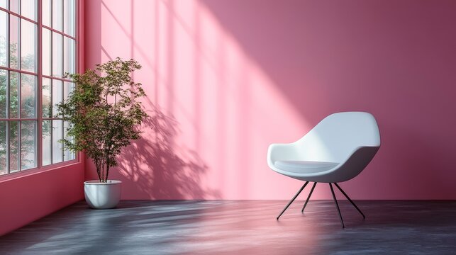 White chair mockup on a modern minimalist backgrou  131 chair, interior, furniture, room, table, chairs, design, home, wall, seat, armchair, office, floor, 3d, wood, house, style, empty, business, nob