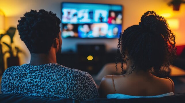 A couple relaxes at home, enjoying a movie night together while sharing quality time in a comfortable setting