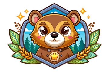Adorable Cartoon Bear with Big Eyes in a Forest Setting
