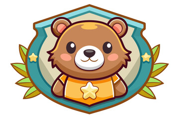 Cute Cartoon Bear Inside a Shield with Stars