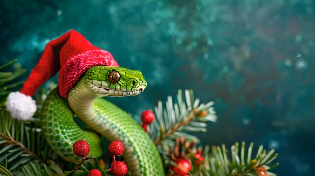 The symbol of the new year is a green snake. a festive poster with a snake.