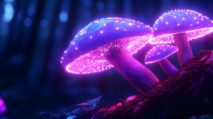 Fototapeta premium Mystical forest, sparkling mushrooms, magical fairies, twilight glow, serene atmosphere