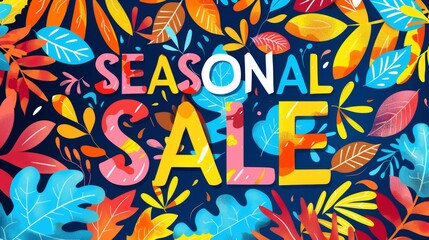 Fototapeta premium Seasonal Sale Banner with Colorful Leaves.