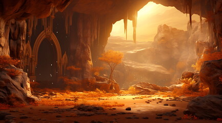 rock cave in the desert, generative ai