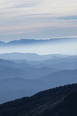 Shadows of mountains in blue hour