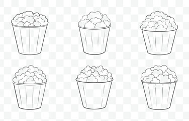 Print Popcorn Chicken Line Art Vector Set Detailed Illustrations of Crispy Fried Chicken Bites in Various Poses and Styles
