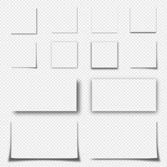 A set of realistic shadows for squares, rectangles, and sheets. Crisp and blurry shadows. Shadows for posters, flyers, business cards and banners on a transparent background. Vector illustrations.