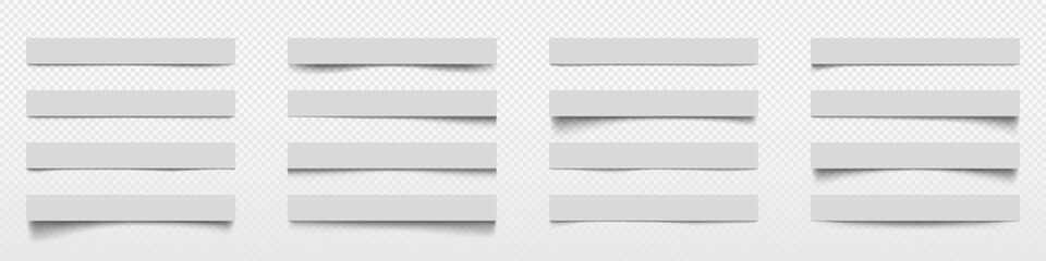 Realistic shadow effects of paper. A set of shadows on a transparent background. Realistic soft shadows. Various shadows of the edge of the sheet. Layer separation element. Vector illustration.
