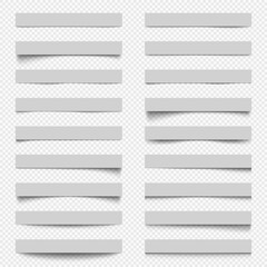 Realistic shadow effects of paper. A set of shadows on a transparent background. Realistic soft shadows. Various shadows of the edge of the sheet. Layer separation element. Vector illustration.