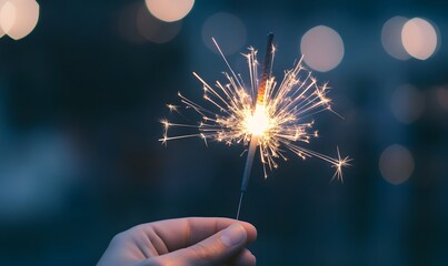 Macro shot of a single firework bursting in mid-air, Generative AI