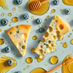 Seamless pattern, background with blue cheese and honey texture