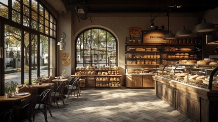 Naklejka premium Bakery Interior with Sunlight.