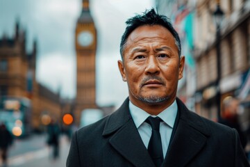 Fototapeta premium Portrait of a Businessman with Big Ben in the Morning