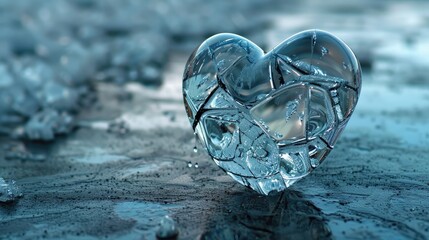 cold frozen ice cubes in form of heart