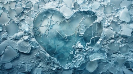 cold frozen ice cubes in form of heart