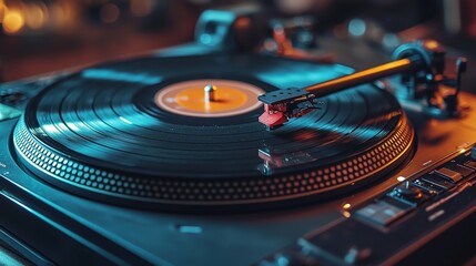 Vinyl Record Player Closeup.