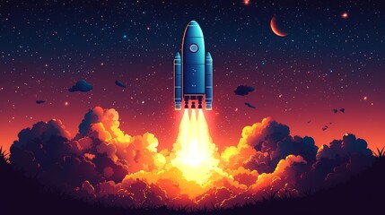 Fototapeta premium A rocket ship colorful cartoon style high resoluti 749 space, rocket, spaceship, planet, cartoon, moon, vector, ship, star, sky, illustration, stars, astronaut, travel, ufo, shuttle, cosmos, science,
