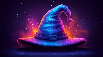 A wizard hat colorful cartoon style high resolutio  705 night, christmas, moon, hat, vector, star, holiday, illustration, snow, winter, stars, space, cartoon, sky, halloween, card, woman, celebration,