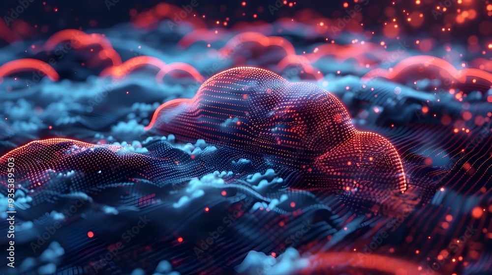 Poster futuristic digital cloud with vibrant binary code streams and intricate details