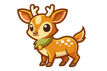 Fototapeta premium Cartoon Illustration of a Cute Baby Reindeer with Big Eyes and Brown Antlers