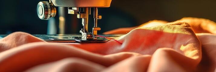 modern sewing machine, sewing fabric 