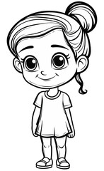 Fototapeta premium Cartoon drawing of a smiling girl for coloring on a transparent background, little child, 