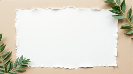 Fototapeta premium Blank Torn Paper with Leaves - Perfect for Invitations, Announcements, and Text Backgrounds
