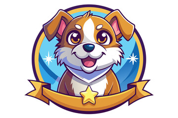 Cartoon dog mascot with a star in a circular frame