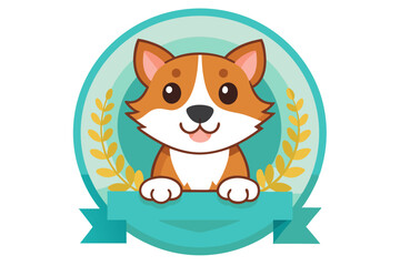 Cartoon Dog with a Blue Banner and Gold Leaves