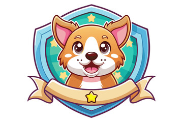 Cartoon Dog Inside a Blue Shield with Stars and a Banner