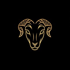 Naklejka premium A stylized golden ram's head illustration on a black background.