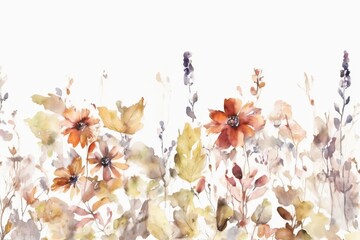 Obraz premium flores pintadas en acuarela sobre fondo blanco. otoño