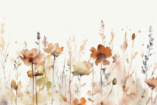 flores pintadas en acuarela sobre fondo blanco. oto&ntilde;o