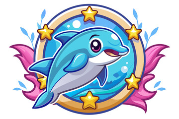 Fototapeta premium Cartoon Dolphin Jumping Through a Starry Ocean Frame