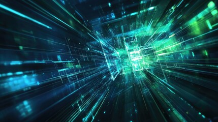 Obraz premium A futuristic, abstract background featuring glowing blue and green lines and shapes, representing advanced medical or scientific concepts. The design is sleek and high-tech