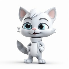 Obraz premium Cute Cartoon White Cat with Blue Eyes Illustration â€“ Perfect for Kids' Stories, Educational Material, and Marketing Campaigns