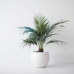 Obraz premium Elegant Palm in White Pot Against Minimalist Background - Perfect for Home Decor and Interior Design