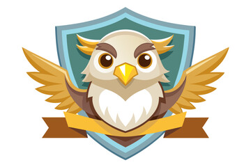 Obraz premium Cartoon Owl With Wings Inside A Shield With A Banner
