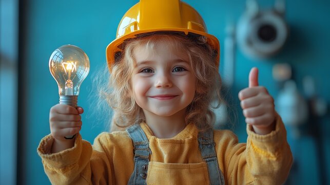Portrait photography of a cute little electrician   78 helmet, worker, construction, child, engineer, builder, boy, kid, work, person, woman, architect, hat, people, business, safety, ok, industry, ye