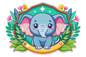 Obraz premium Cute Cartoon Elephant with Floral Frame