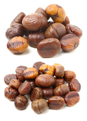 chinese food, peeled roasted chestnut on white background