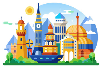 Colorful Cityscape with Diverse Architectural Styles