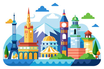 A Vibrant Cityscape with Iconic Towers and Buildings