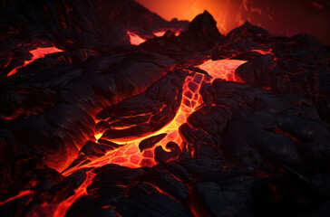 Fototapeta premium Lava Flows on active volcano. Hot lava and magma coming out of the crater