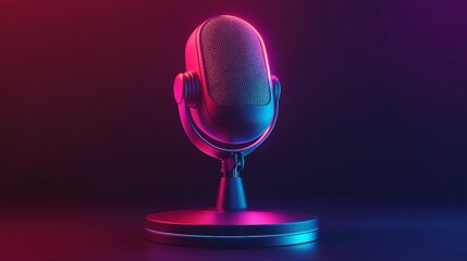 A microphone is on a stand in a dark room