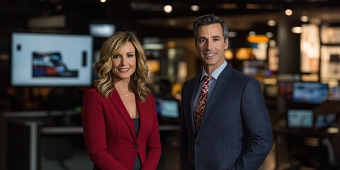 two morning show hosts, on set