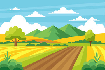 Obraz premium A Plowed Field in a Rolling Green Hills Landscape